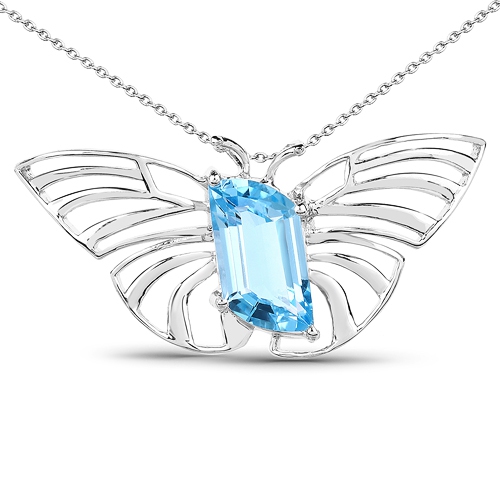QJ  10.62 Carat Genuine Swiss Topaz .925 Sterling Silver Pendant In Blue
