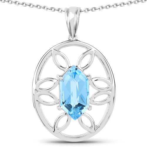 QJ  6.17 Carat Genuine Swiss Topaz .925 Sterling Silver Pendant In Blue