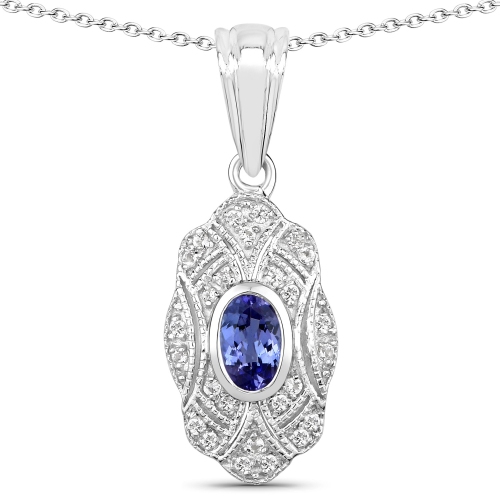 QJ  0.56 Carat Genuine Tanzanite And Topaz .925 Sterling Silver Pendant In White