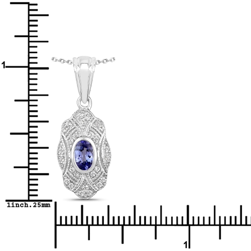 0.56 Carat Genuine Tanzanite and White Topaz .925 Sterling Silver Pendant