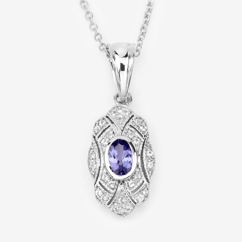 0.56 Carat Genuine Tanzanite and White Topaz .925 Sterling Silver Pendant
