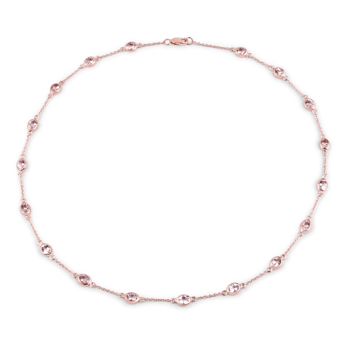 QJ  14K Rose Plated 4.50 Carat Genuine Morganite .925 Sterling Silver Necklace In Gold