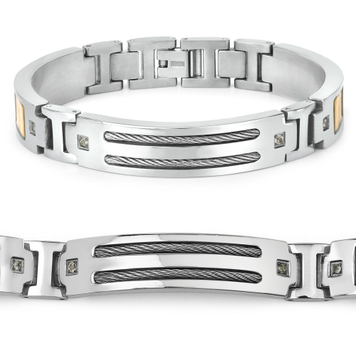 Mens Titanium Bracelet with Gold Plate Steel Inlay 0.48ct.w. Natural Green Sapphire Rounds