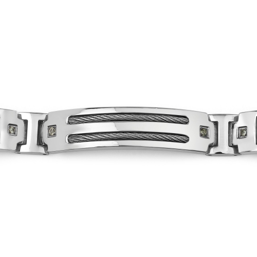 Mens Titanium Bracelet with Gold Plate Steel Inlay 0.48ct.w. Natural Green Sapphire Rounds