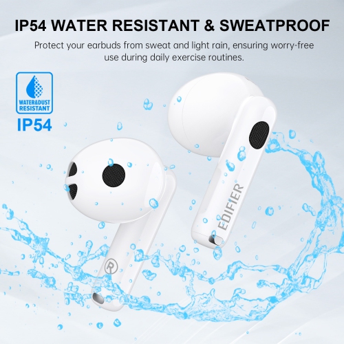 Edifier W220T True Wireless Earbuds, IP54 Bluetooth Waterproof with Immersive Sound & 4 Noise Cancelling Mics for Clear Calls - White