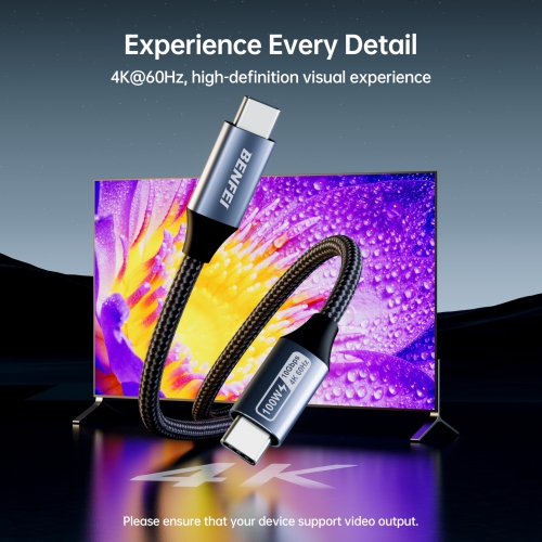 BENFEI USB C 4K Video Cable, 100W PD Fast Charge, 10Gbps Data Transfer,Tangle-Free Silicone USB-C Cable [Aluminum Shell, Woven Design]