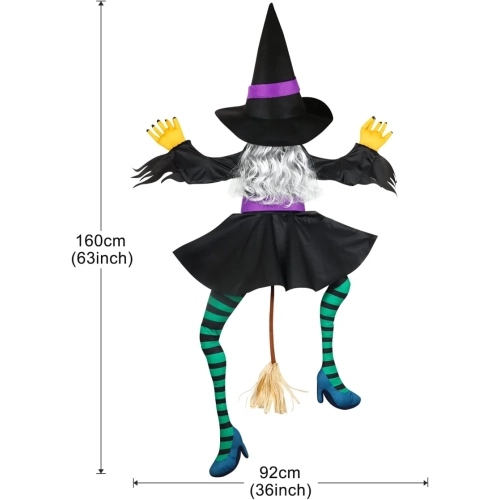 63" Crashing Witch Halloween Decoration - Outdoor Flying Witch for Yard, Porch, Tree, or Garden | Large Hanging Witch Decor for Indoor & Outdoor Use