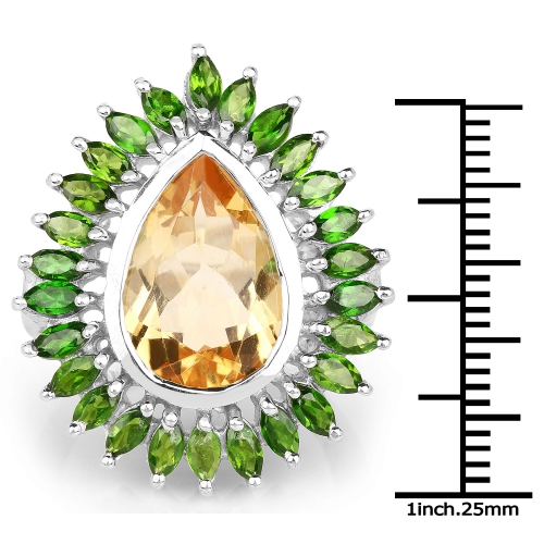 7.02 Carat Genuine Citrine and Chrome Diopside .925 Sterling Silver Ring