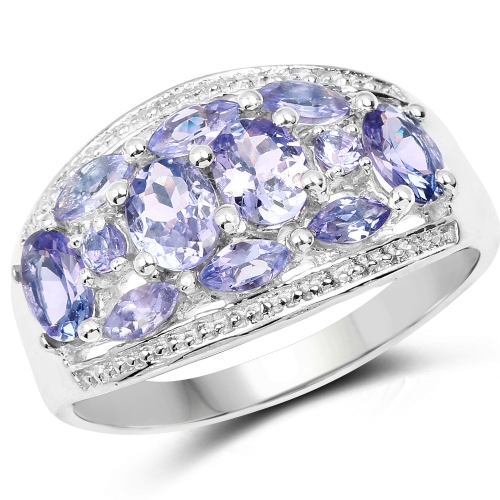Bague en argent sterling avec tanzanite véritable de .925 ct d'1,87&nbsp;carat