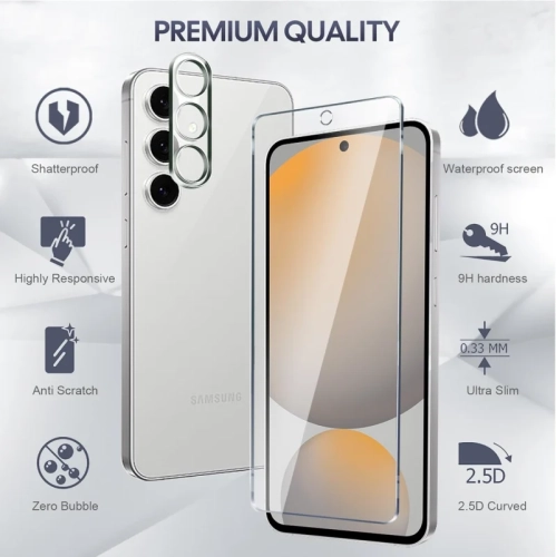 Samsung Galaxy S24 FE 5G Screen Protector 6.7" - 3-Pack Tempered Glass + 2 Camera Lens Protectors, 9H Hardness, No Bubbles, 99.99% HD Clarity