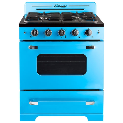 Unique Classic Retro 30" 3.9 Cu. Ft. Fan Convection Freestanding Gas Range - Robin Egg Blue
