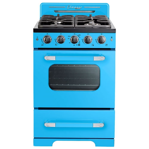 Unique Classic Retro 24" 2.9 Cu. Ft. Fan Convection Freestanding Gas Range - Robin Egg Blue