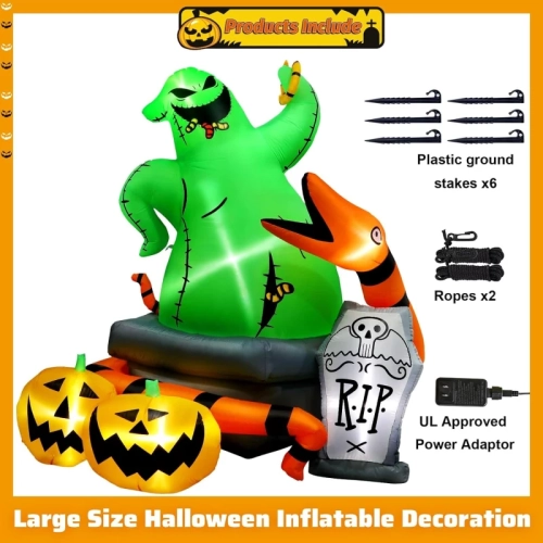 6 Ft Halloween Inflatable Outdoor Decoration - Green Monster with Snake, Tombstone, and Pumpkin Yard Decor with Built-in LED Lights