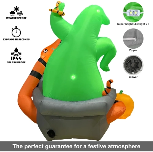 6 Ft Halloween Inflatable Outdoor Decoration - Green Monster with Snake, Tombstone, and Pumpkin Yard Decor with Built-in LED Lights