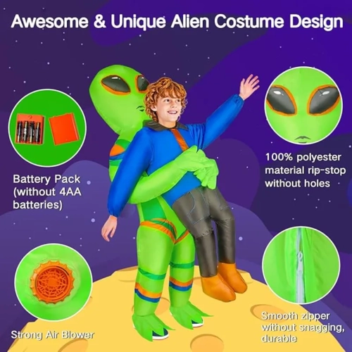 Inflatable Alien Costume - Blow Up Alien Suit for Halloween - For Adults Size 5.3 FT to 6.2 FT