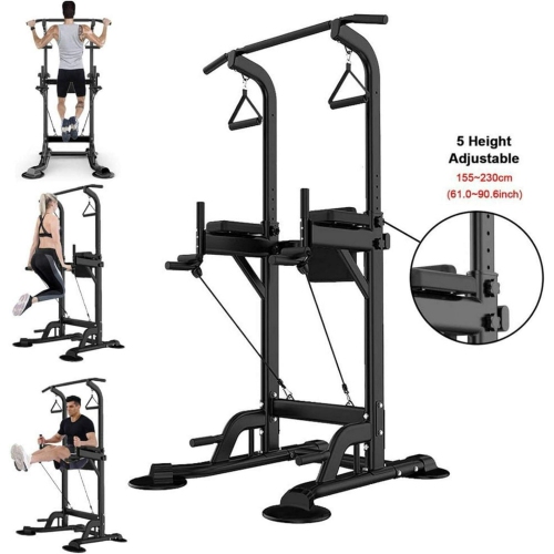 TOPTENG Adjustable Core Power Tower w/Chin Up Bar Pull Up Bar - Home Gym Strength Training Equipment for Men & Women | Multifunction Workout Rack for