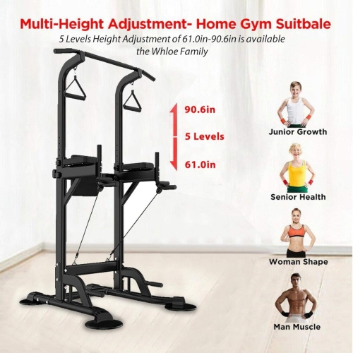 TOPTENG Adjustable Core Power Tower w/Chin Up Bar Pull Up Bar - Home Gym Strength Training Equipment for Men & Women | Multifunction Workout Rack for