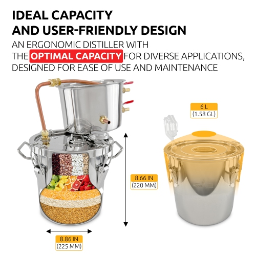 A-FCSA2-06 Alcohol Wine Distiller | Moonshine Still | Two-tanks Water Alcohol Distiller | 1.6 Gallon 6L