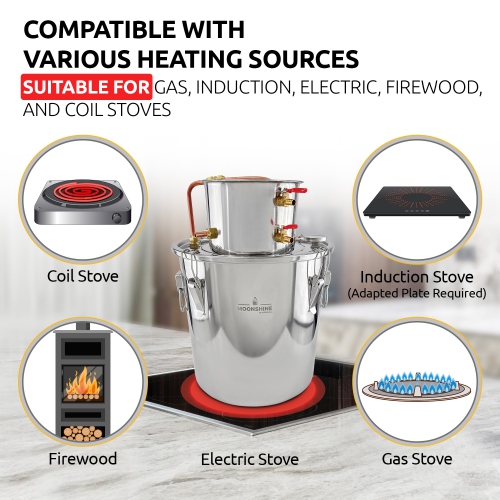 A-FCSA2-06 Alcohol Wine Distiller | Moonshine Still | Two-tanks Water Alcohol Distiller | 1.6 Gallon 6L