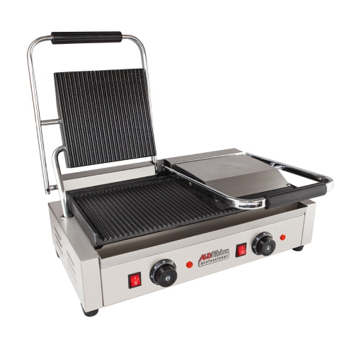 AP-692 Double Panini Press | Sandwich Maker Machine | Cast-Iron Ribbed Plates | Adjustable Control | Nonstick | 110V