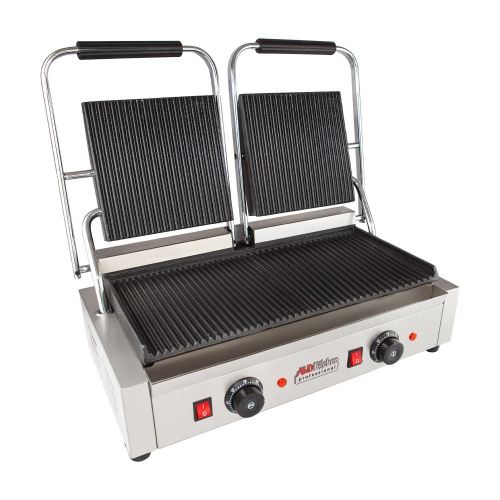 AP-692 Double Panini Press | Sandwich Maker Machine | Cast-Iron Ribbed Plates | Adjustable Control | Nonstick | 110V
