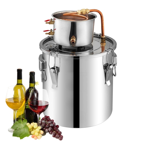 A-FCSA2-10 Alcohol Wine Distiller | 2.5 Gallon 10L | Moonshine Still with Copper Pipe | Stainless Steel