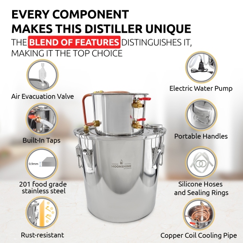 A-FCSA2-10 Alcohol Wine Distiller | Moonshine Still | Two-tanks Water Alcohol Distiller | 2.5 Gallon 10L