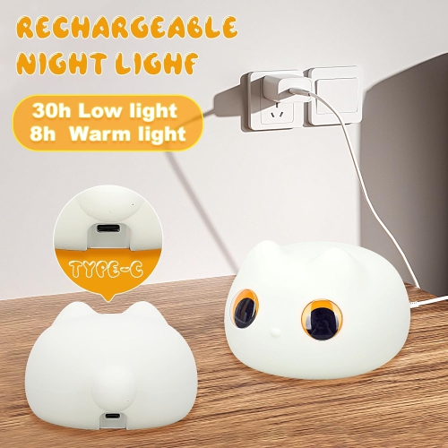 YOULIGHTS Simple cat lamp, cute cat nursery night light, portable night light, children's rechargeable silicone night light, suitable for children's