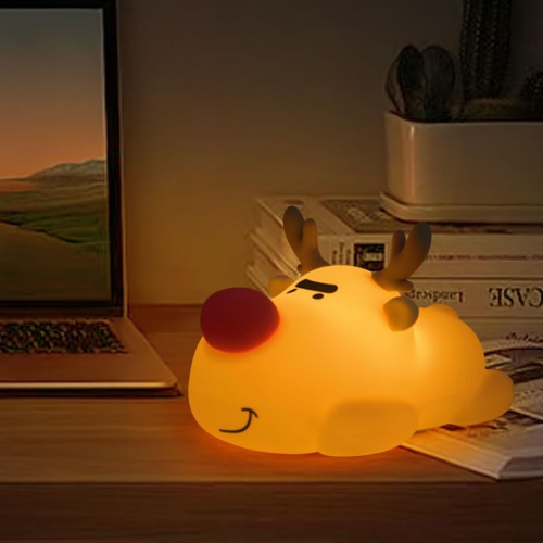 Night Light for Kids - Cute Nursery Night Light, LED Squishy Deer Lamp, Silicone Reindeer Dimmable Light up, Animal LED Rechargeable Bedside Touch La