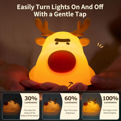 YOULIGHTS Kids Night Light - Silicone Dimmable, Rechargeable Toddler Night Light with Cute Reindeer Design, Safe Baby Night Light for Bedroom,