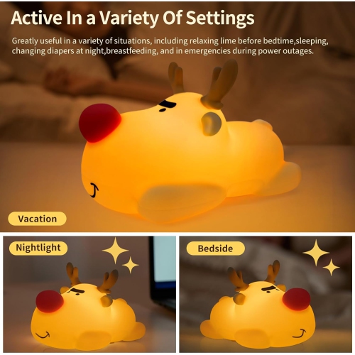 YOULIGHTS Kids Night Light - Silicone Dimmable, Rechargeable Toddler Night Light with Cute Reindeer Design, Safe Baby Night Light for Bedroom,