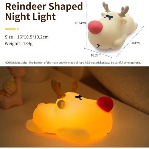 YOULIGHTS Kids Night Light - Silicone Dimmable, Rechargeable Toddler Night Light with Cute Reindeer Design, Safe Baby Night Light for Bedroom,
