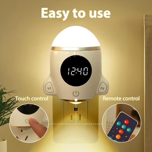 YOULIGHTS 1pc - Wall Plug Night Light, Space Rocket LED Light with Rechargeable and Remote Control, as Clock, Dimmable Light for Kids Room Bedroom