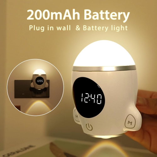 YOULIGHTS 1pc - Wall Plug Night Light, Space Rocket LED Light with Rechargeable and Remote Control, as Clock, Dimmable Light for Kids Room Bedroom