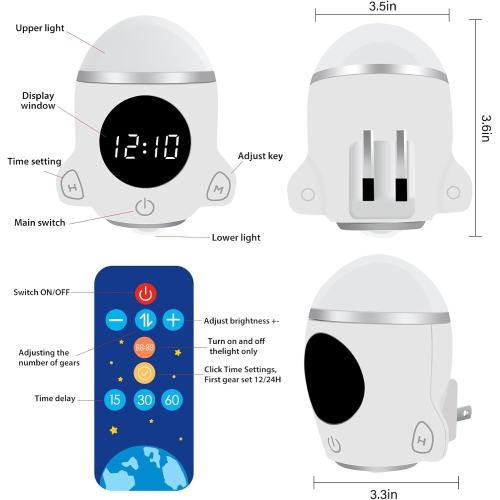YOULIGHTS 1pc - Wall Plug Night Light, Space Rocket LED Light with Rechargeable and Remote Control, as Clock, Dimmable Light for Kids Room Bedroom
