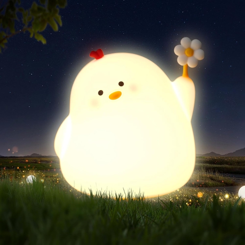 YOULIGHTS Flower Chicken Cute Night Light, Breastfeeding Soft Silicone Night Light, 3 Levels Dimmable Wireless Rechargeable, Sleep Light with Timer,