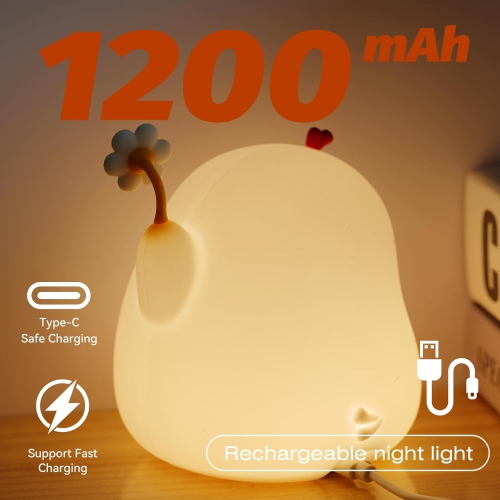 YOULIGHTS Flower Chicken Cute Night Light, Breastfeeding Soft Silicone Night Light, 3 Levels Dimmable Wireless Rechargeable, Sleep Light with Timer,