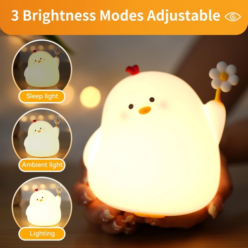 YOULIGHTS Flower Chicken Cute Night Light, Breastfeeding Soft Silicone Night Light, 3 Levels Dimmable Wireless Rechargeable, Sleep Light with Timer,