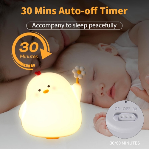 YOULIGHTS Flower Chicken Cute Night Light, Breastfeeding Soft Silicone Night Light, 3 Levels Dimmable Wireless Rechargeable, Sleep Light with Timer,