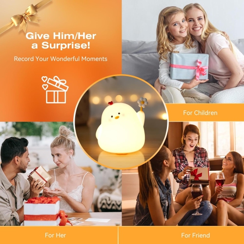 YOULIGHTS Flower Chicken Cute Night Light, Breastfeeding Soft Silicone Night Light, 3 Levels Dimmable Wireless Rechargeable, Sleep Light with Timer,