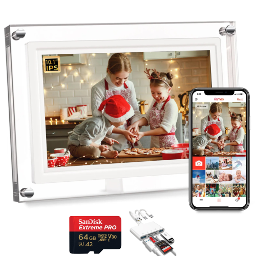 TUTT 7" Acrylic Digital Photo Frame | WiFi | IPS Touchscreen | 32GB Built-In Storage | Frameo App | SanDisk Extreme PRO® 64GB micro SD Card + Reader