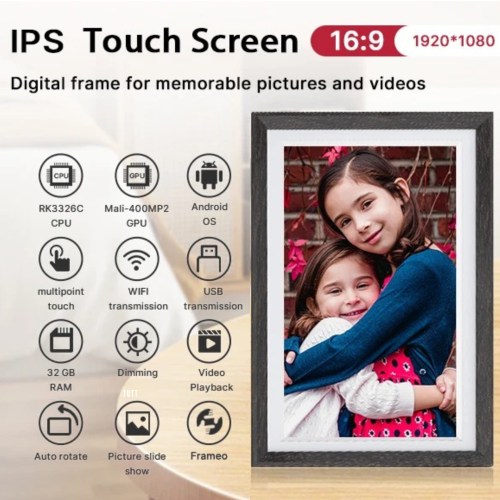 TUTT 15.6” Digital Photo Frame | WiFi IPS Touch Screen, Internal 32 GB | Frameo App | Tabletop or Wall-Mounted | 128GB SanDisk EXTREME PRO® + 5 in 1