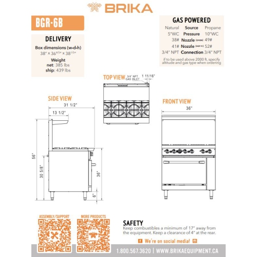 BRIKA BGR-6B Commercial 6 Burner Gas Range