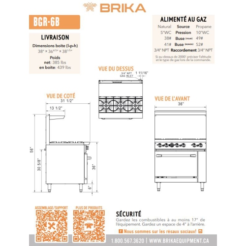 BRIKA BGR-6B Commercial 6 Burner Gas Range