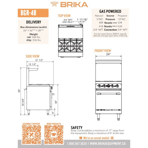 BRIKA BGR-4B 4 Burner Commercial Gas Range