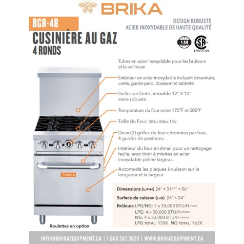 BRIKA BGR-4B 4 Burner Commercial Gas Range