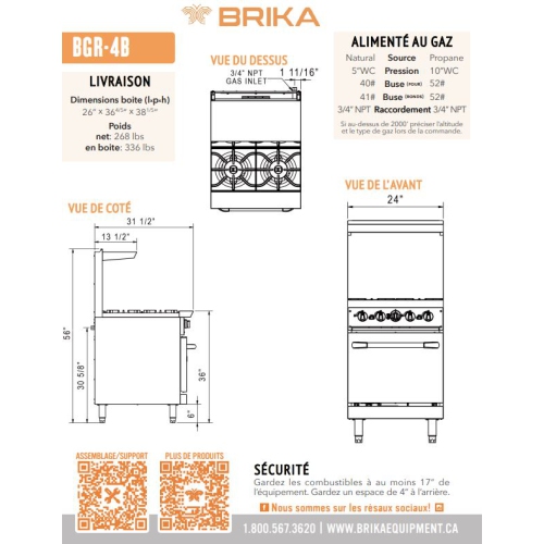 BRIKA BGR-4B 4 Burner Commercial Gas Range