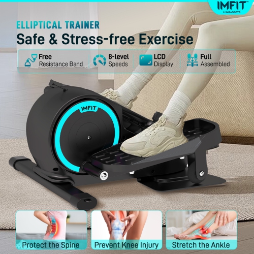 Exerciseur elliptique IMFIT pour la maison ou le bureau | Capacité de poids 350&nbsp;lb | Ultra-silencieux | 8 niveaux de résistance | Portatif et