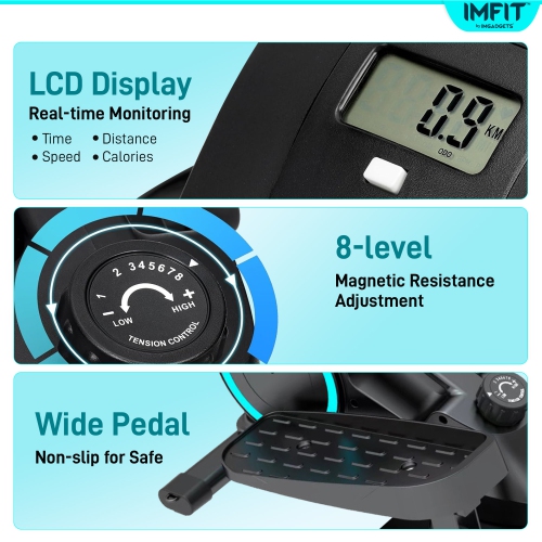 Exerciseur elliptique IMFIT pour la maison ou le bureau | Capacité de poids 350&nbsp;lb | Ultra-silencieux | 8 niveaux de résistance | Portatif et