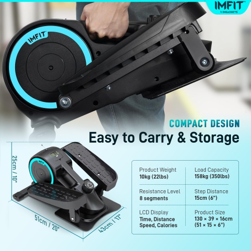 Exerciseur elliptique IMFIT pour la maison ou le bureau | Capacité de poids 350&nbsp;lb | Ultra-silencieux | 8 niveaux de résistance | Portatif et
